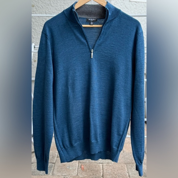 Saks Fifth Avenue 1/4-Zip Sweater XL – 100% Merino Wool, Made in Italy, Blue - Picture 1 of 14